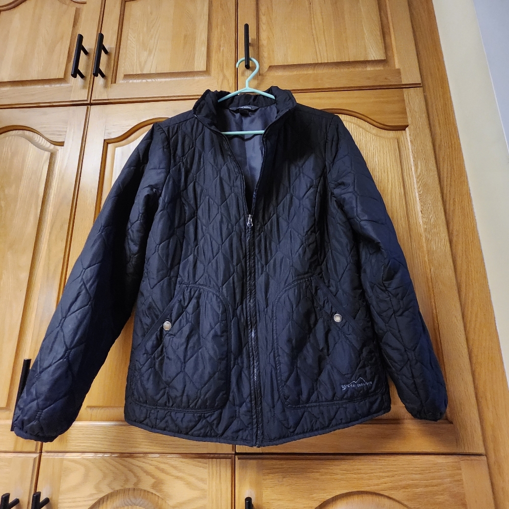 Womens Black Quilted Puffer Style Eddie Bauer Jacket Coat Size L